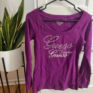 Guess Women's Vibrant Purple Long Sleeve Tee